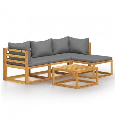 vidaXL 5 Piece Garden Lounge Set with Cushions Solid Wood Acacia (UK/IE/FI/NO only)