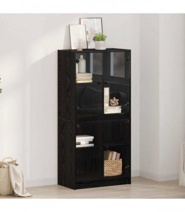 vidaXL Highboard Black Oak 68 x 37 x 142 cm Engineered Wood