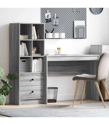 vidaXL Desk with Drawer with Shelf with Storage 2 pcs Grey Sonoma