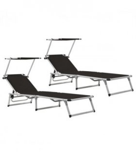 vidaXL Sun Lounger | Black | Aluminium, Textilene | Standard adult size