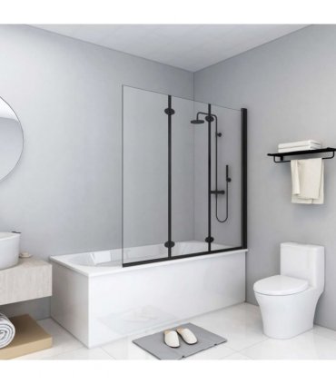 vidaXL Folding Shower Enclosure 3 Panels ESG 130x138 cm Black
