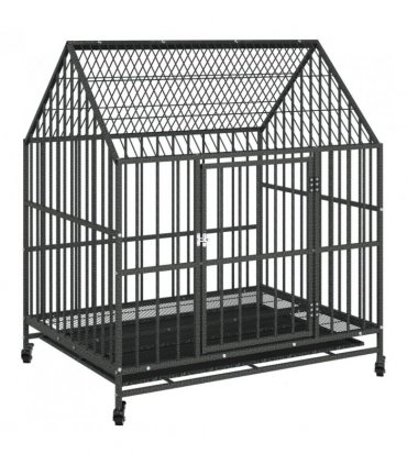 vidaXL Dog Cage with Wheels Black Galvanised Steel