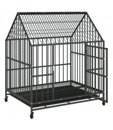 vidaXL Dog Cage with Wheels Black Galvanised Steel