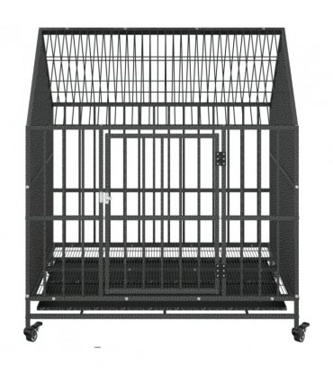 vidaXL Dog Cage with Wheels Black Galvanised Steel