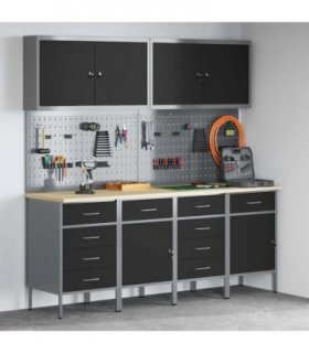 vidaXL Work Cabinet with Drawer 10 pcs Black Engineered Wood and Steel