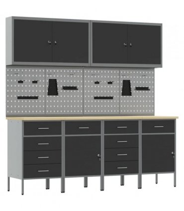 vidaXL Work Cabinet with Drawer 10 pcs Black Engineered Wood and Steel