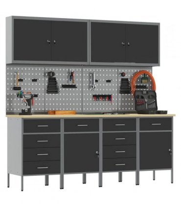 vidaXL Work Cabinet with Drawer 10 pcs Black Engineered Wood and Steel