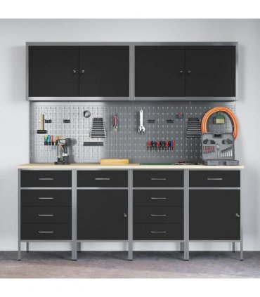 vidaXL Work Cabinet with Drawer 10 pcs Black Engineered Wood and Steel