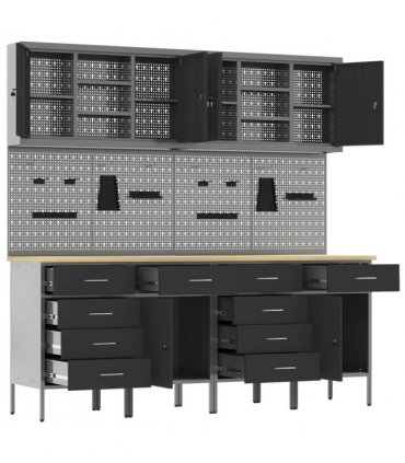 vidaXL Work Cabinet with Drawer 10 pcs Black Engineered Wood and Steel