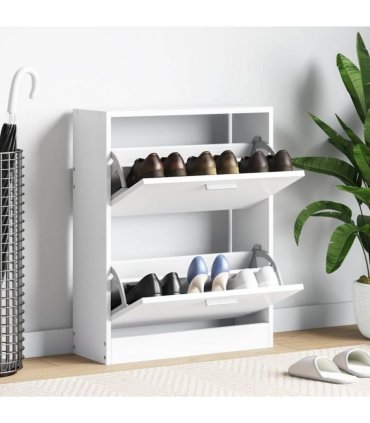 vidaXL White Wooden Shoe Cabinet with 2 Compartments