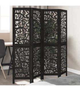 vidaXL Room Divider 4 Panels Black Solid Wood Paulownia