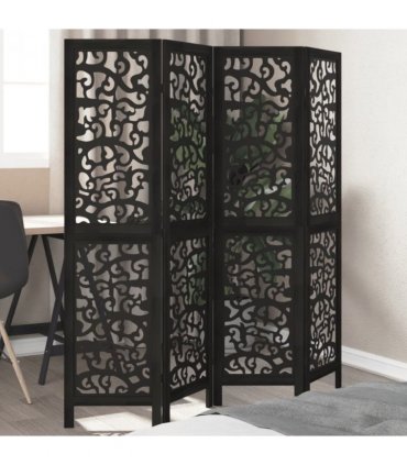 vidaXL Room Divider 4 Panels Black Solid Wood Paulownia