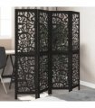 vidaXL Room Divider 4 Panels Black Solid Wood Paulownia