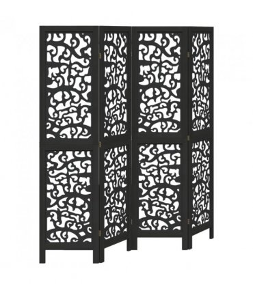 vidaXL Room Divider 4 Panels Black Solid Wood Paulownia