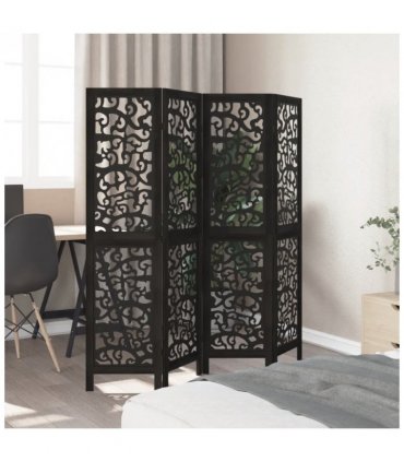 vidaXL Room Divider 4 Panels Black Solid Wood Paulownia