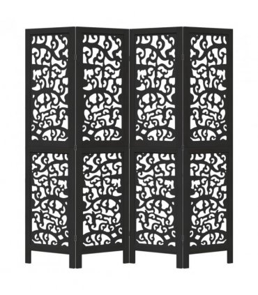 vidaXL Room Divider 4 Panels Black Solid Wood Paulownia