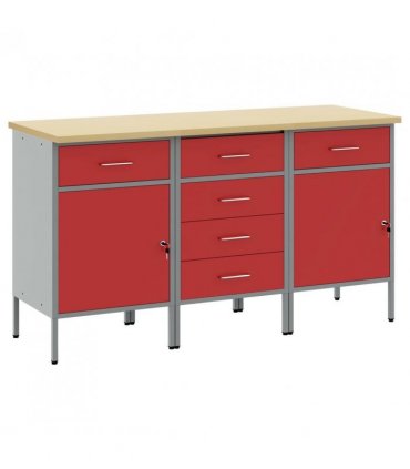 vidaXL Work Cabinet with Drawer 3 pcs Red and Grey 150 x 55 x 85 cm