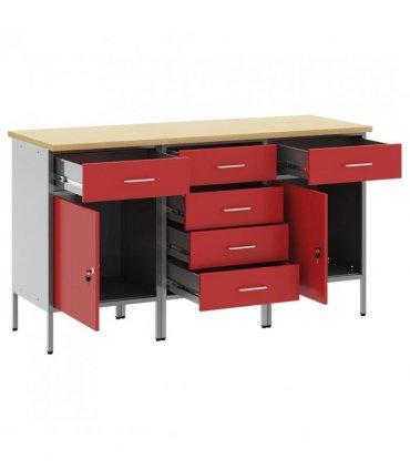 vidaXL Work Cabinet with Drawer 3 pcs Red and Grey 150 x 55 x 85 cm