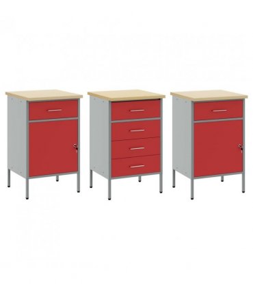 vidaXL Work Cabinet with Drawer 3 pcs Red and Grey 150 x 55 x 85 cm