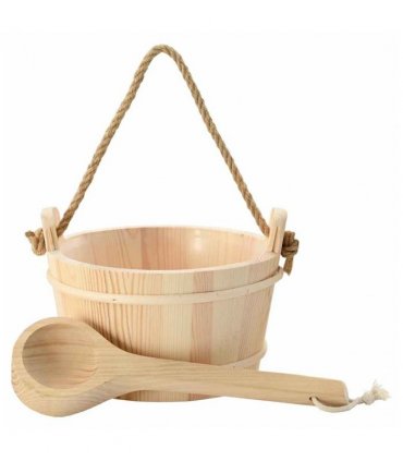 vidaXL Sauna Bucket 2 pcs Brown Solid Pine Wood and Hemp