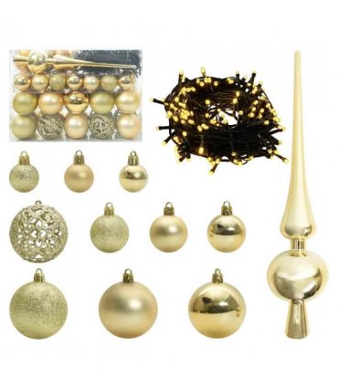 vidaXL Christmas Bauble Set with 150 LEDs 61 pcs Gold Plastic