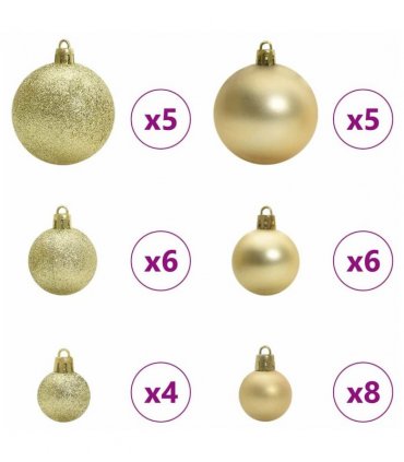 vidaXL Christmas Bauble Set with 150 LEDs 61 pcs Gold Plastic