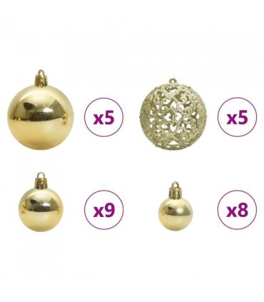 vidaXL Christmas Bauble Set with 150 LEDs 61 pcs Gold Plastic