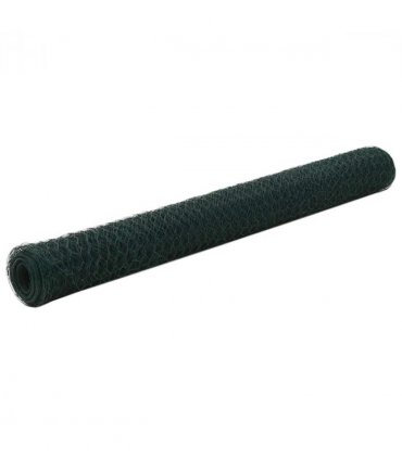 vidaXL Chicken Wire Fence Steel with PVC Coating 25x1.2 m Green
