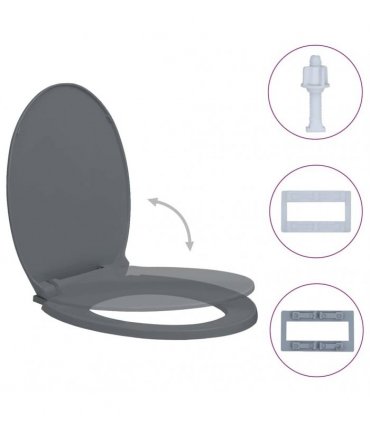 vidaXL Soft-Close Toilet Seat Grey Oval