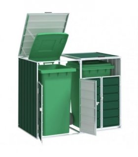 vidaXL Wheelie Bin Storage for Double Bins Green 144x81x113 cm Steel