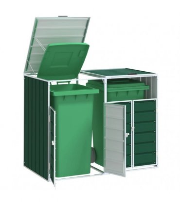 vidaXL Wheelie Bin Storage for Double Bins Green 144x81x113 cm Steel
