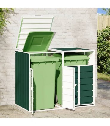 vidaXL Wheelie Bin Storage for Double Bins Green 144x81x113 cm Steel