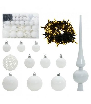 vidaXL Christmas Bauble Set with 150 LEDs 61 pcs White Plastic