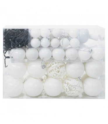 vidaXL Christmas Bauble Set with 150 LEDs 61 pcs White Plastic