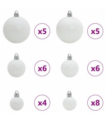 vidaXL Christmas Bauble Set with 150 LEDs 61 pcs White Plastic