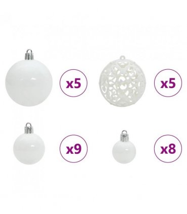 vidaXL Christmas Bauble Set with 150 LEDs 61 pcs White Plastic
