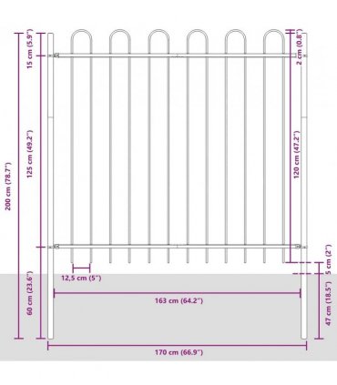 vidaXL Garden Fence 3 pcs Grey 5.1 x 0.6 m Powder-coated Steel