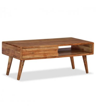 vidaXL Coffee Table Solid Wood with Carved Drawer 100x50x40 cm