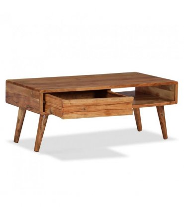vidaXL Coffee Table Solid Wood with Carved Drawer 100x50x40 cm