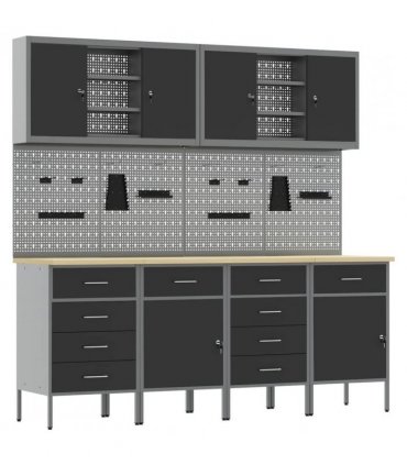 vidaXL Work Cabinet with Drawer 10 pcs Black Engineered Wood and Steel