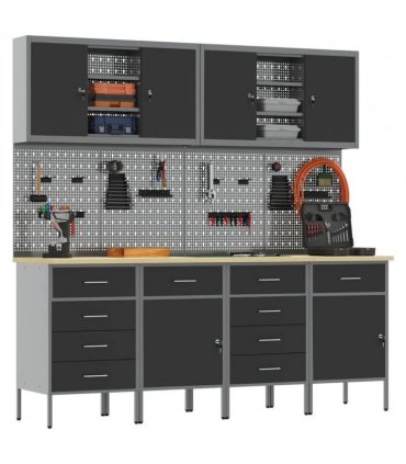 vidaXL Work Cabinet with Drawer 10 pcs Black Engineered Wood and Steel
