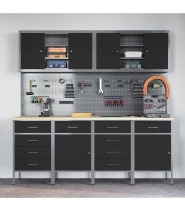 vidaXL Work Cabinet with Drawer 10 pcs Black Engineered Wood and Steel
