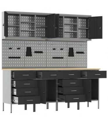 vidaXL Work Cabinet with Drawer 10 pcs Black Engineered Wood and Steel
