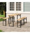 vidaXL Beer Table Set | Dark Green, Natural Wood | Chinese Fir Wood, Metal