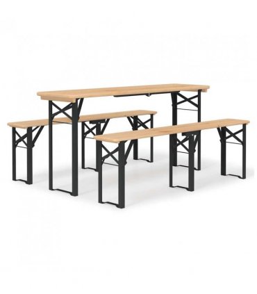 vidaXL Beer Table Set | Dark Green, Natural Wood | Chinese Fir Wood, Metal