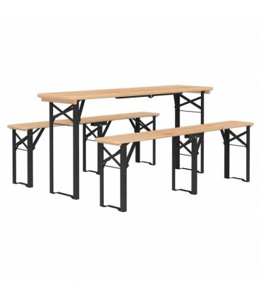vidaXL Beer Table Set | Dark Green, Natural Wood | Chinese Fir Wood, Metal