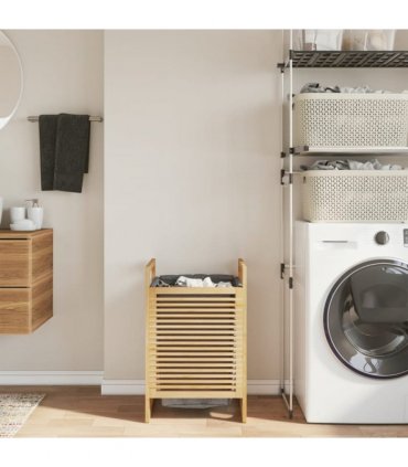 vidaXL Laundry Basket with Grey Bag 32x30x36.5 cm Bamboo