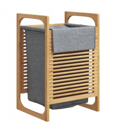 vidaXL Laundry Basket with Grey Bag 32x30x36.5 cm Bamboo