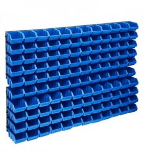 vidaXL 128 Piece Storage Bin Kit with Wall Panels Blue and Black