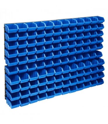 vidaXL 128 Piece Storage Bin Kit with Wall Panels Blue and Black